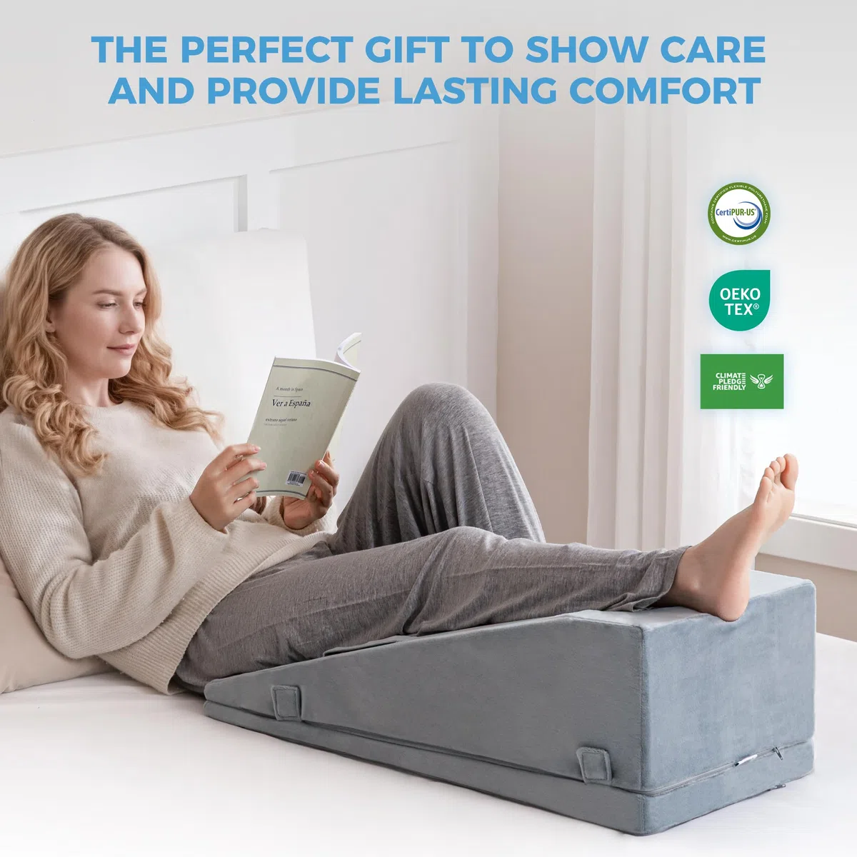 Cuscino per Elevazione Gambe, Cuscino a Cuneo Regolabile in Schiuma Premium, Allevia il Dolore Articolare Post-Operatorio, Curva Ergonomica per Favorire la Circolazione Sanguigna