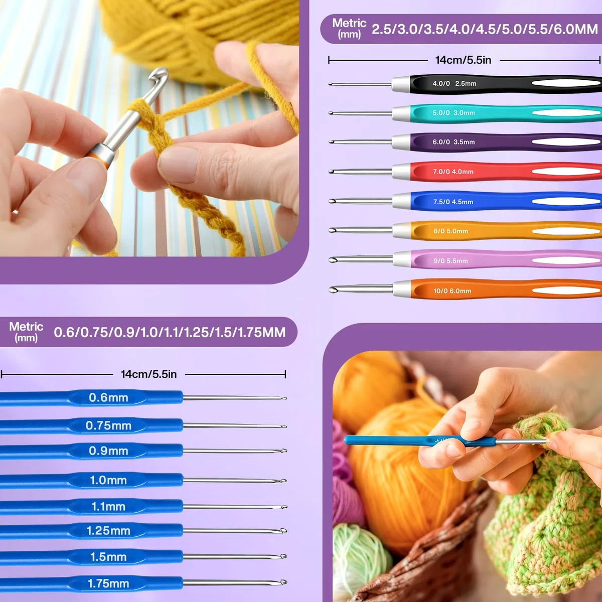 DoubleCare Set di uncinetto per principianti da 90 pezzi, 1439 metri di filato in 36 colori, set di accessori per uncinetto da 54 pezzi incluso uncinetti ergonomici per DIY Amigurumi, sciarpe, idea