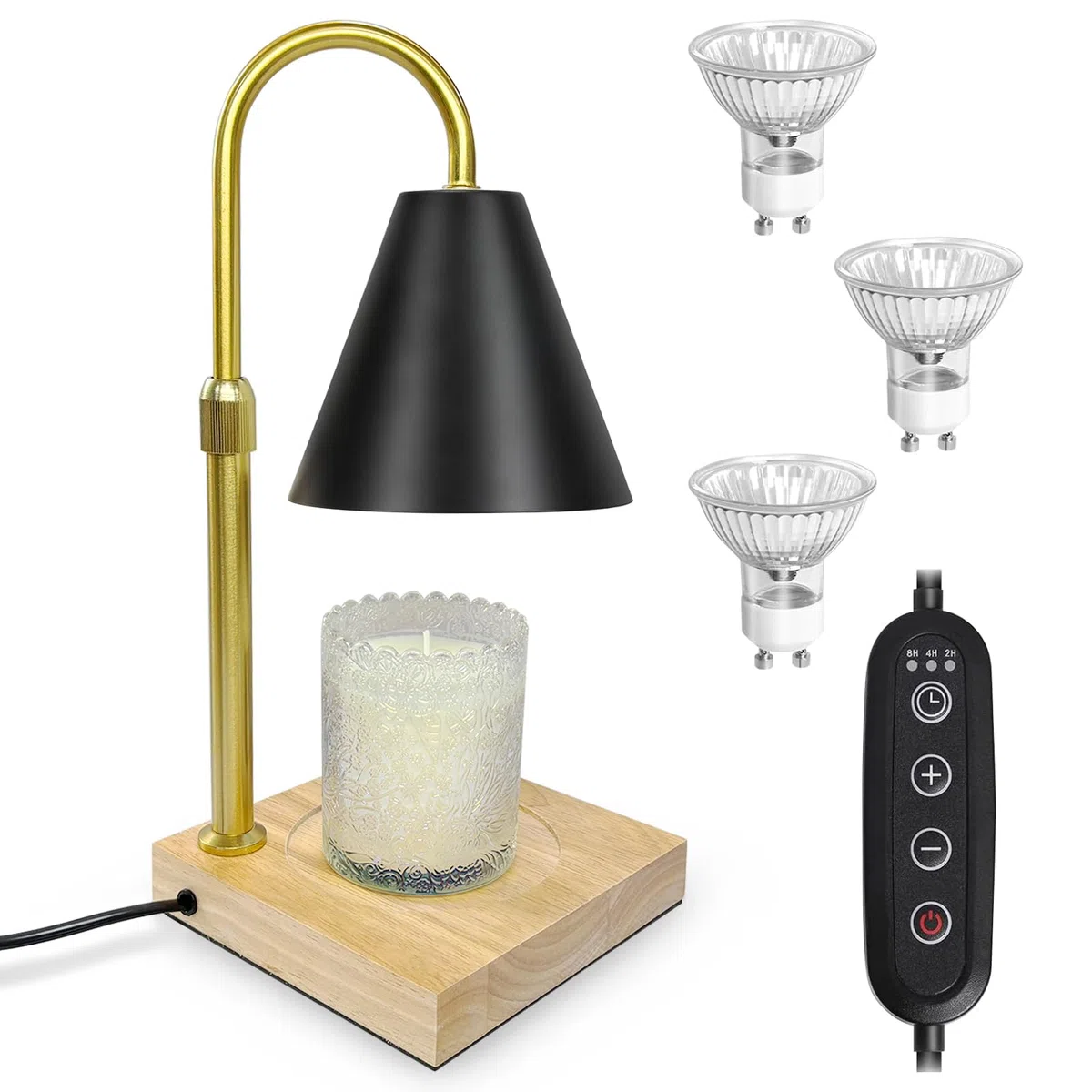 XSS Scaldacandele con timer, Scaldacandele Elettrico con 2 Lampadine, Altezza e Calore Regolabili, Candele in Barattolo per Varie Altezze, Compleanno Festival Decorare Regalo
