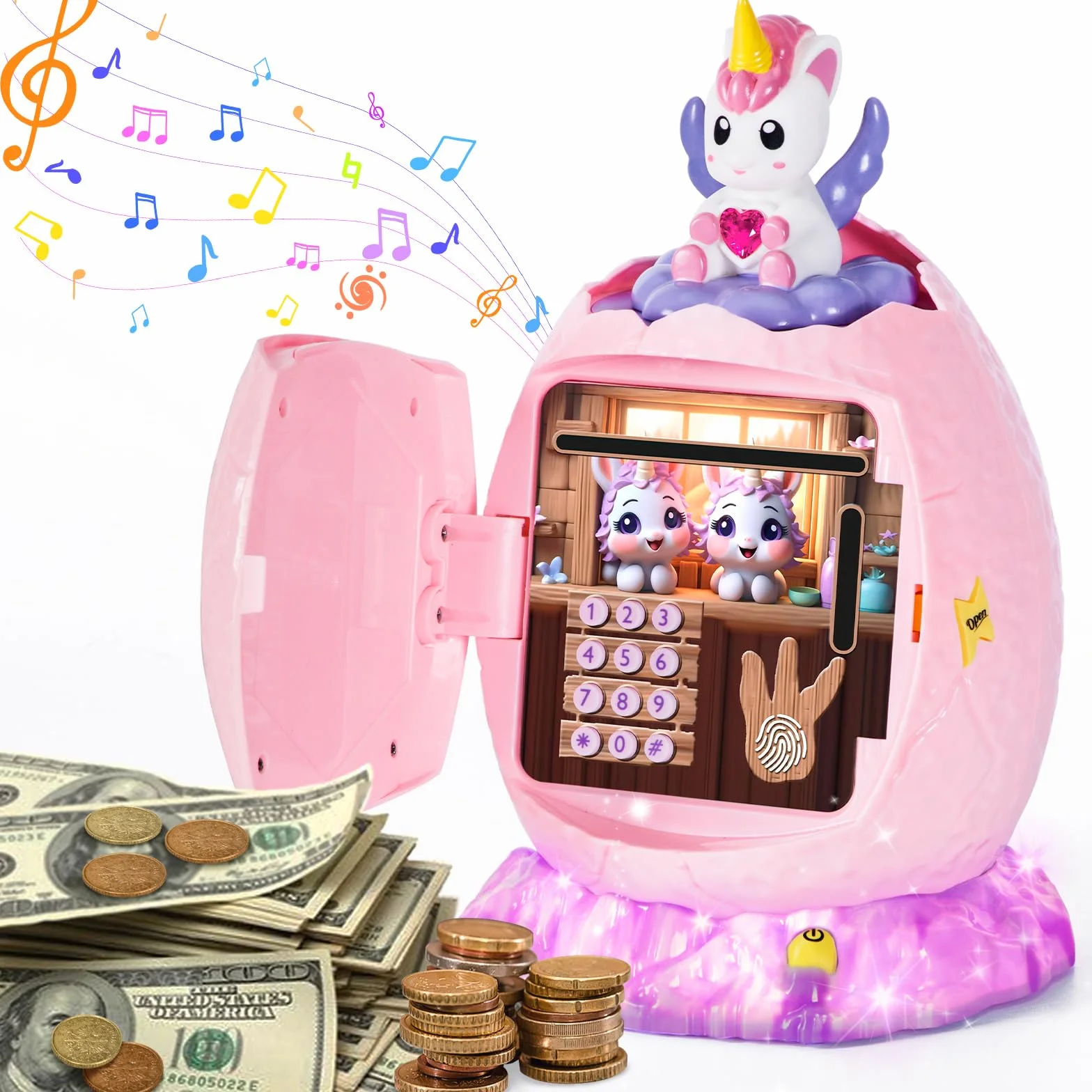 Yellcetoy Salvadanaio Elettronico per Bambini, Unicorno Cassaforte per Bambini con Codice di Sicurezza Musica e Luce, Novità Pasqua Compleanno Regali di Natale per Ragazze