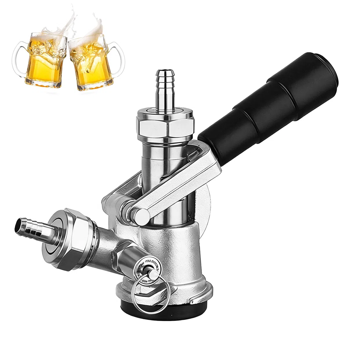Testa di Spillatura per Fusto, Accoppiatore Keg Tipo D G5/8 con Valvola di Sicurezza Rubinetto in Acciaio Inox 304 per Sistema di Spillatura Connettore Compatibile con Birra Vino