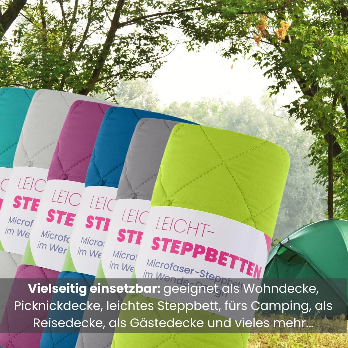 wometo Piumone estivo in microfibra, design reversibile, 200 x 200 cm, OekoTex, colore viola e rosa, adatto per il campeggio e le giornate più calde, utilizzabile come copriletto