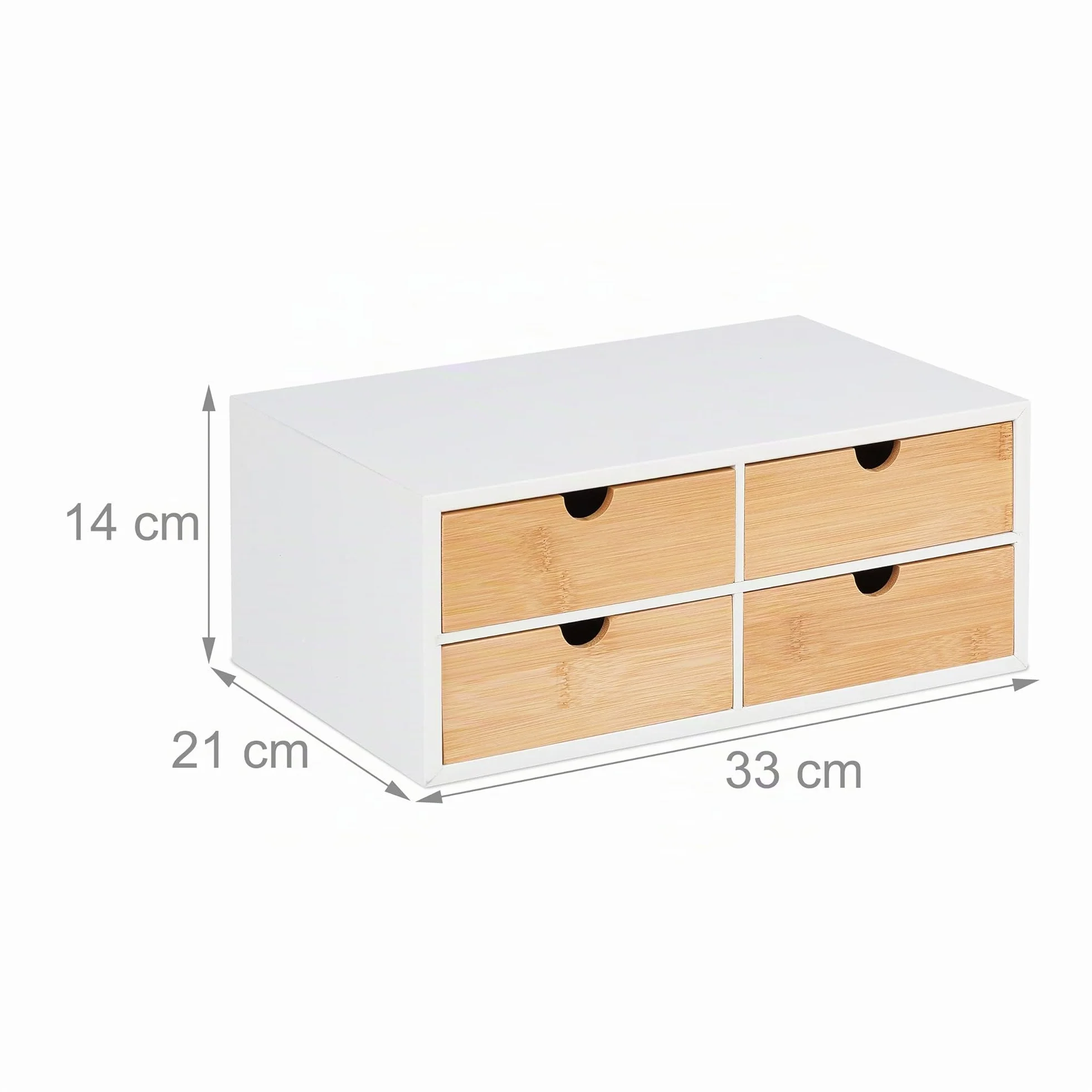 Relaxdays Organizer da Scrivania, bambù e MDF, Portaoggetti Salvaspazio con 4 Cassetti, HLP 14x33x21 cm, Bianco/Naturale