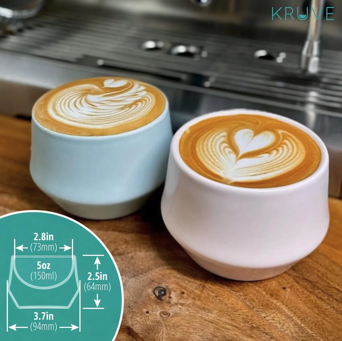 KRUVE Imagine - Tazza da latte in porcellana, a doppia parete, set da due, 141,7 g, colore: rosa