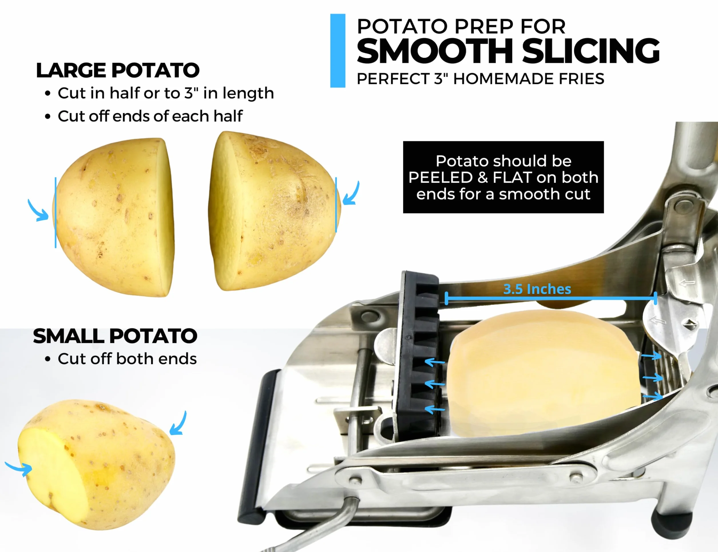 Taglia Patate ICO, Affetta Patate a 2 Lame, Tagliapatate con Tecnologia di Blocco a Suzione Antiscivolo, Tagliapatate a Bastoncino in Acciaio Inossidabile