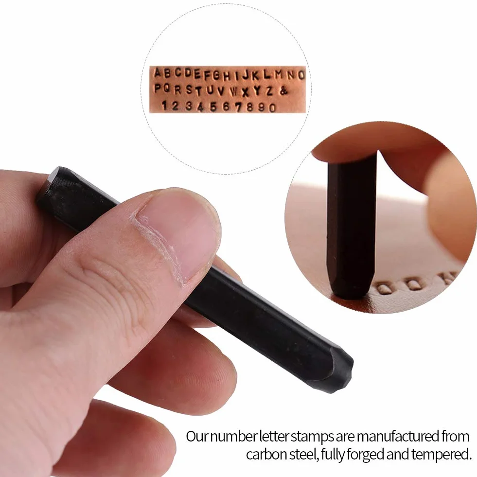 Punzone Alfabeto con Lettera Numerica, 36 Pz Set di Punzoni in Acciaio al Carbonio Set di Strumenti per Punzoni per Impieghi Pesanti Kit di Strumenti per Stampaggio in Metallo per Pelle Metallica(5mm)