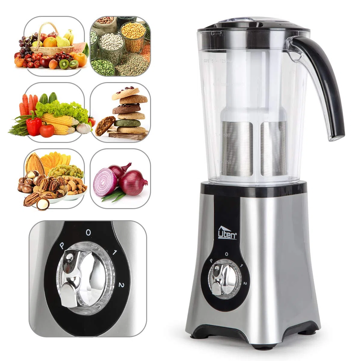 Uten Mini Frullatore Smoothie, 5 in 1 Blender Juicer, Frullatori da Cucina, Mini Blender, Juicer per Frullato, Fucco di Frutta e Verdura, 22.000 Giri/Minuto, 380W, Senza BPA