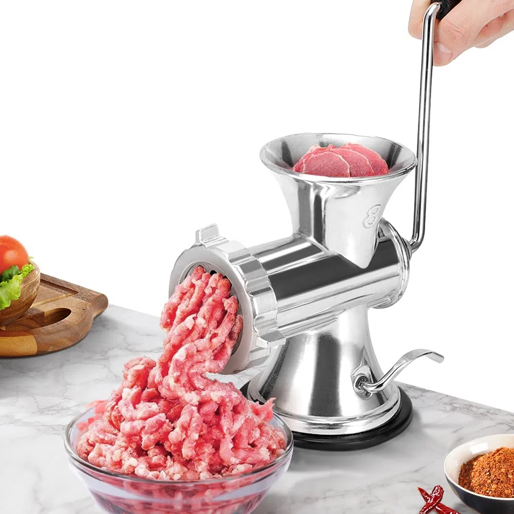 Tritacarne Manuale con Riempitrice per Salsicce, Funzionamento Manuale, per Macinare Carne di Maiale Manzo Pesce Peperoni Funghi