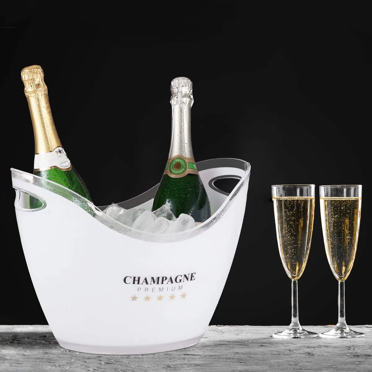 Relaxdays Secchio per il Ghiaccio, Champagne Premium, 6L di Volume, Portaghiaccio, Cestello, 25,5 x 34,5 x 26 cm, bianco