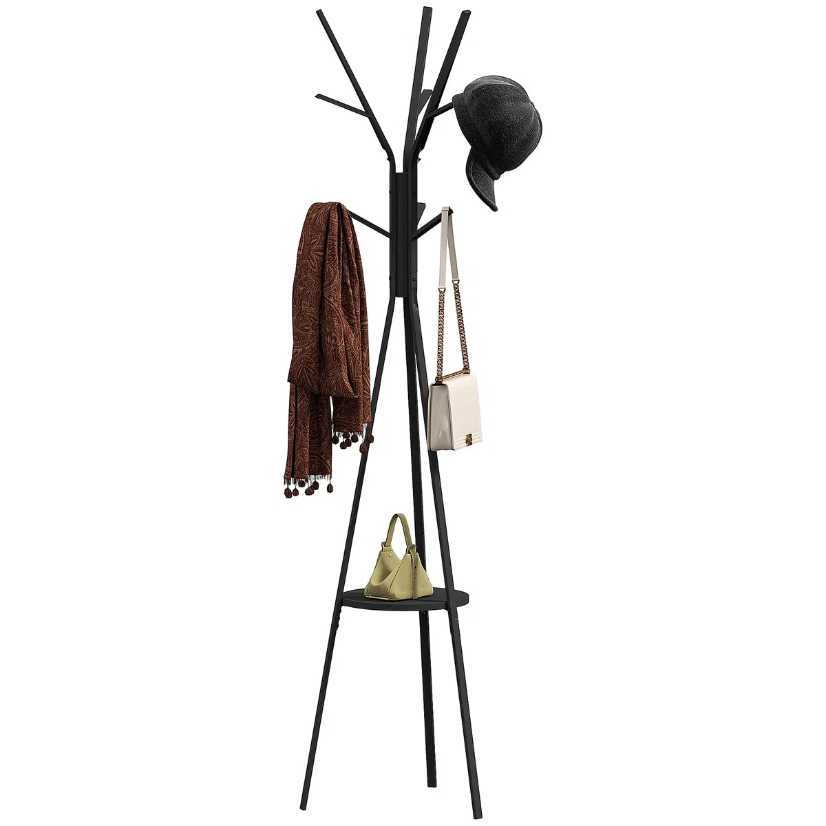 HOMCOM Appendiabiti da Terra di Design, Appendiabiti Verticale Moderno, Attaccapanni da Terra, per Ingresso, Elegante, 3 Aste, 9 Ganci, 45x45x180cm, Nero