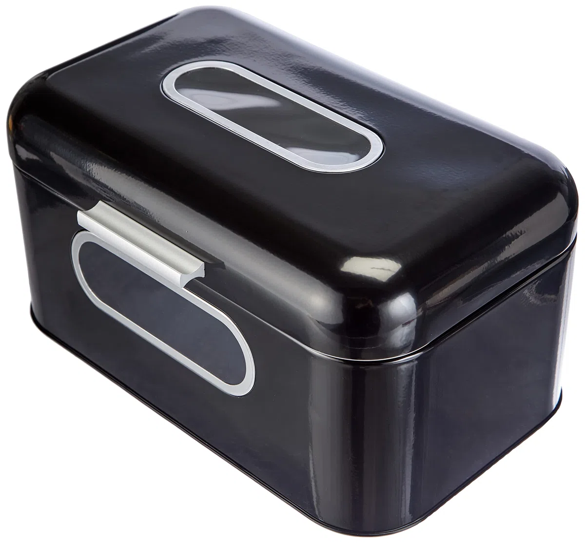 Echtwerk Contenitore retro in metallo con finestra a vista, salvaspazio, cestino pane coperchio, nero 30x20x16,5 cm