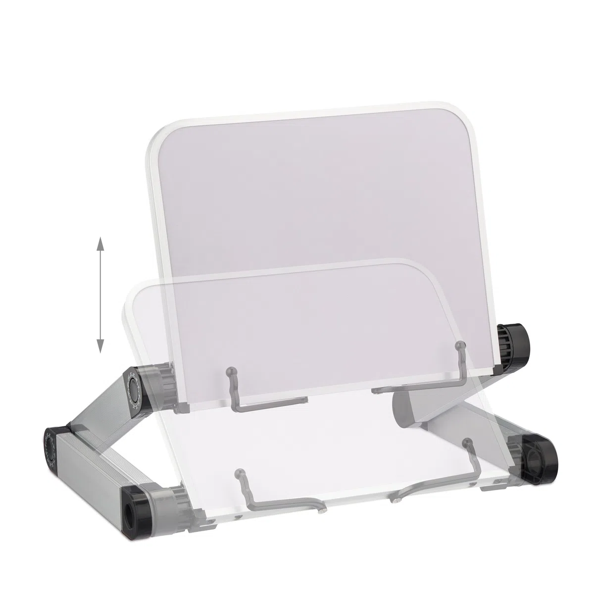 Relaxdays Leggio da Tavolo per Libri, Altezza Regolabile, LxP: 30,5x24 cm Reggilibri, Quaderni, Tablet, Bianco Argentato