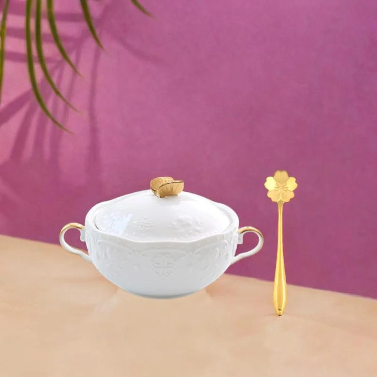 Zuppiera con manici, capacità 277,8 g, ideale per pasta e gelato, manico con coperchio dorato