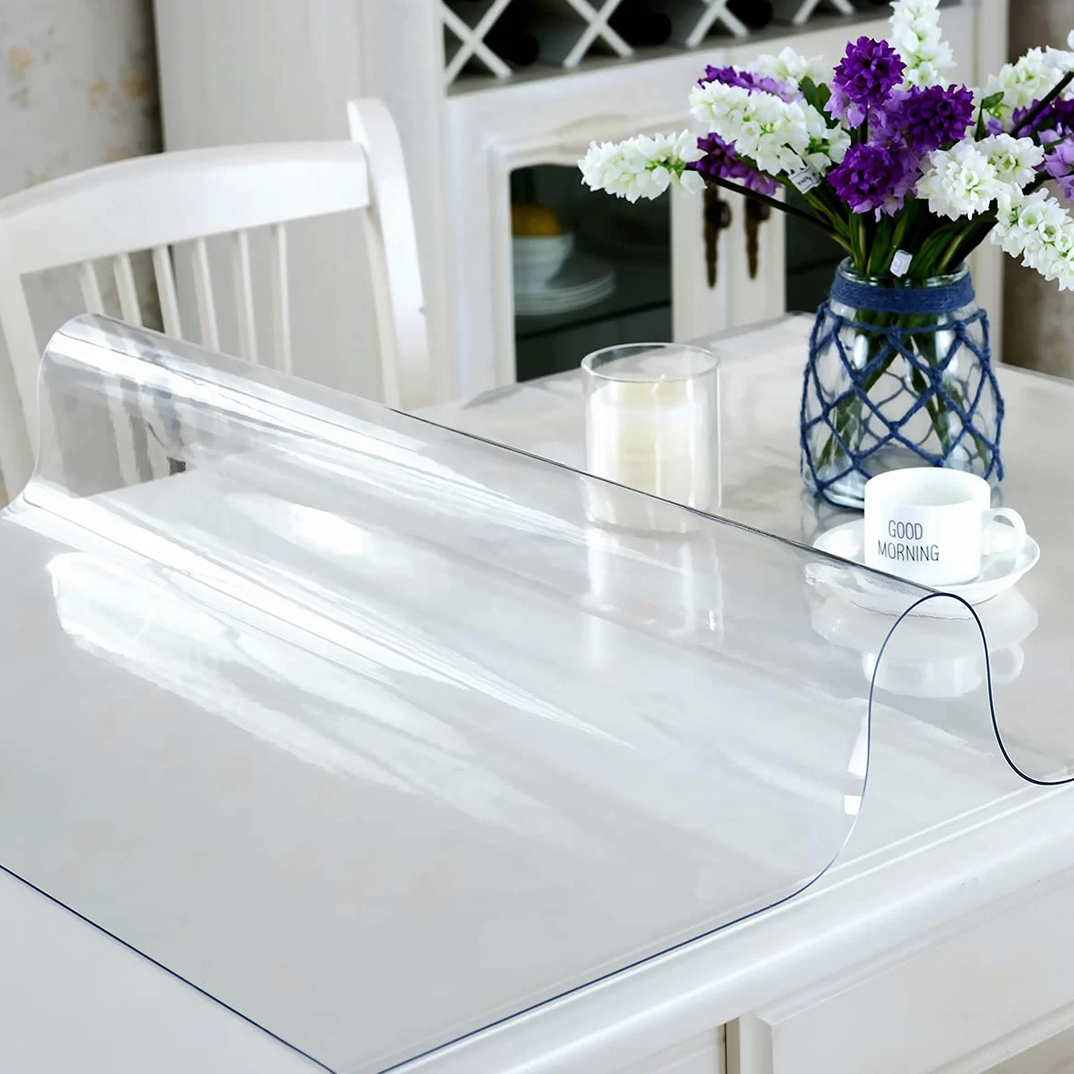 Royhom Pellicola Trasparente per Tavolo, Copritavolo Trasparente 70 x 120 cm, 2 mm Spessore Cristallino Tovaglia Plastificata, Impermeabile, Copertura Tavolo PVC