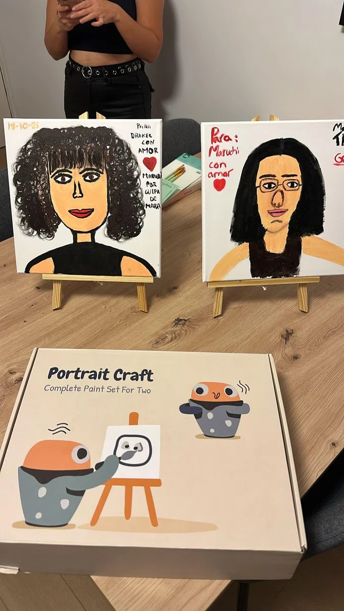 Artnova Set da pittura per 2 persone: set fai da te con 2 tele, cavalletti, pennelli, tavolozze, colori acrilici e istruzioni, ideale per ritratti, regalo creativo per partner, amici o principianti