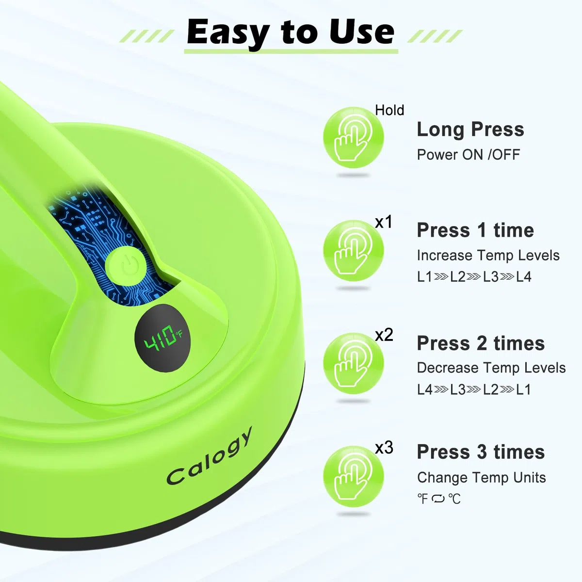 Calogy Transfer Press Mini macchina per pressatura a caldo, macchina plotter Temperatura max 210℃ Diametro 16,7 cm Piccola pressa da stiro per magliette, vestiti per animali domestici (Verde)