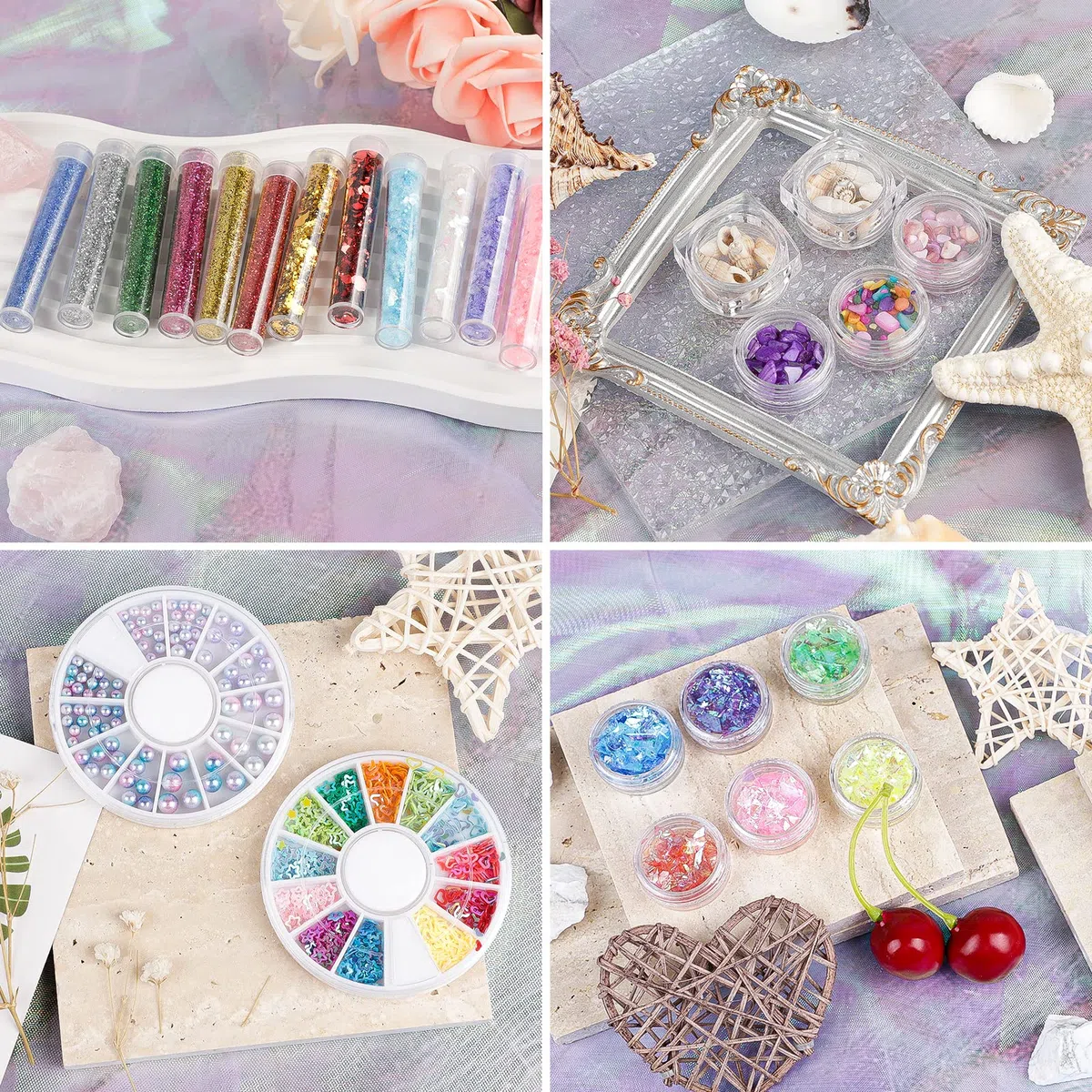 EFUTURETIME 260 Pezzi Kit Decorazioni in Resina Epossidica Completo Con Fiocchi di Foglie d'Oro, Glitter, Paillettes, Fiori Secchi, Pinzette per l'Artigianato e la Nail Art