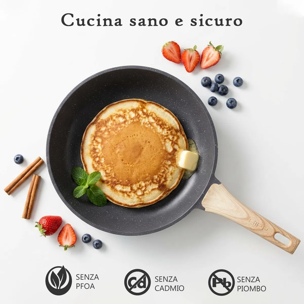 GiPP Padella Antiaderente in Ceramica – Padella Sana e Atossica, Adatta a Induzione, senza PFOA, Lavabile in Lavastoviglie, 26 cm