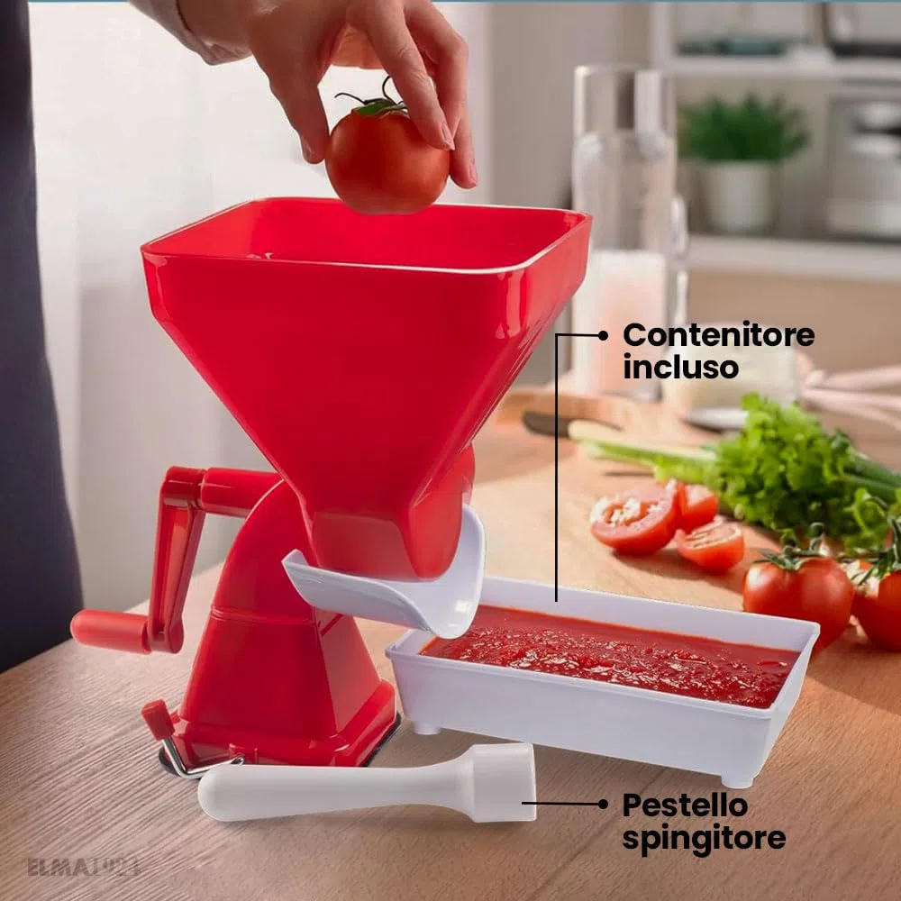 Elma Passapomodoro Manuale Macchina per Pomodoro in Plastica con Fissaggio a Ventosa con Filtro in Acciaio Inossidabile Rosso per Fare la Salsa di Pomodoro