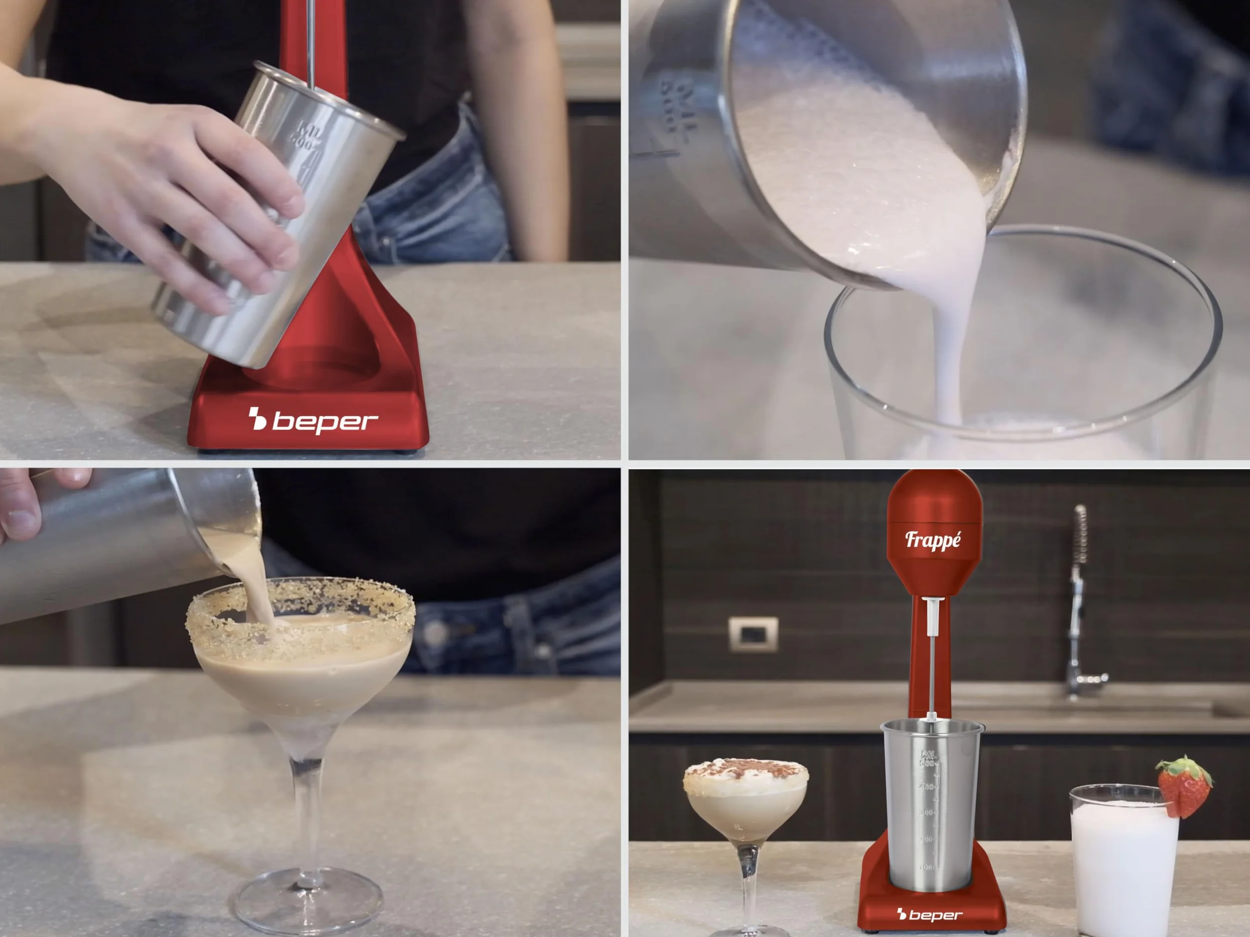 Beper Bp.690 Frullino per Frappè Caffè Freddo Milkshake e Cocktails, 2 Velocità, Contenitore in Alluminio 0.5 L, 100 W Argento