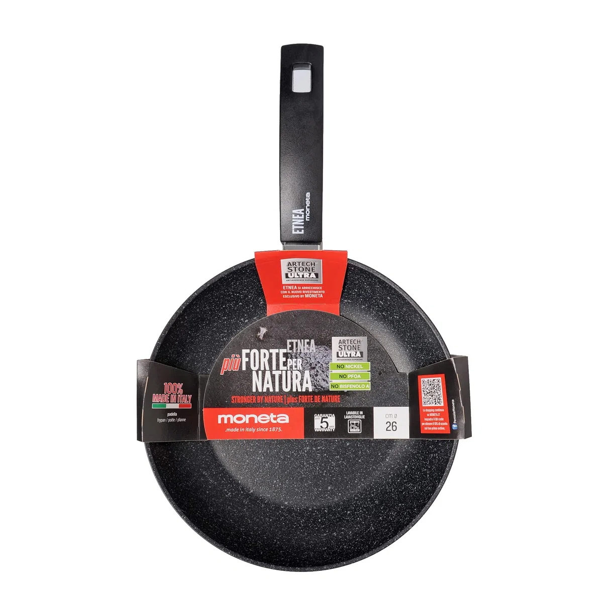 Moneta Padella Etnea - Padella Antiaderente 28 cm Senza PFAS - Alluminio Forgiato Artech Stone Ultra - Padelle Senza PFAS PFOA PTFE Antigraffio - Made in Italy