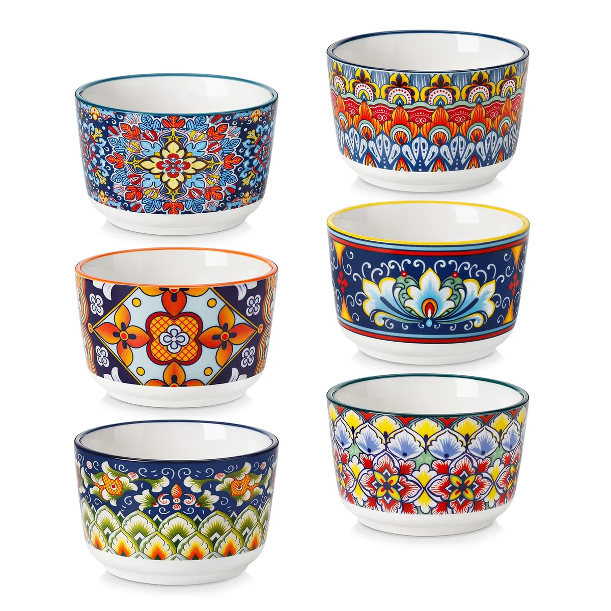 vancasso SIMI Pirottini per Soufflé Set, 6 X 120 ml Stampi per Soufflé, Mini Ciotole in Porcellana per Creme Brulè, Set da Stampi a Prova di Forno per Crema Pasticcera, Budino, Ø 8 cm, Stile Boho