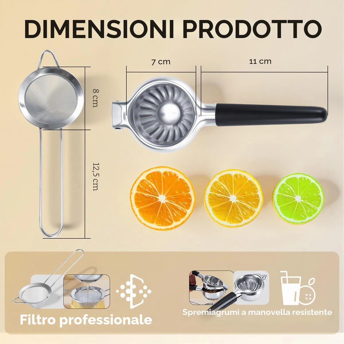 YXT&BEYOND Grande Spremiagrumi Manuale Acciaio Inox, Spremi Limone 8,5 cm di Diametro, Adatto per Ristorante, Cucina, Bar, Anticorrodente, Apto per Lavastoviglie