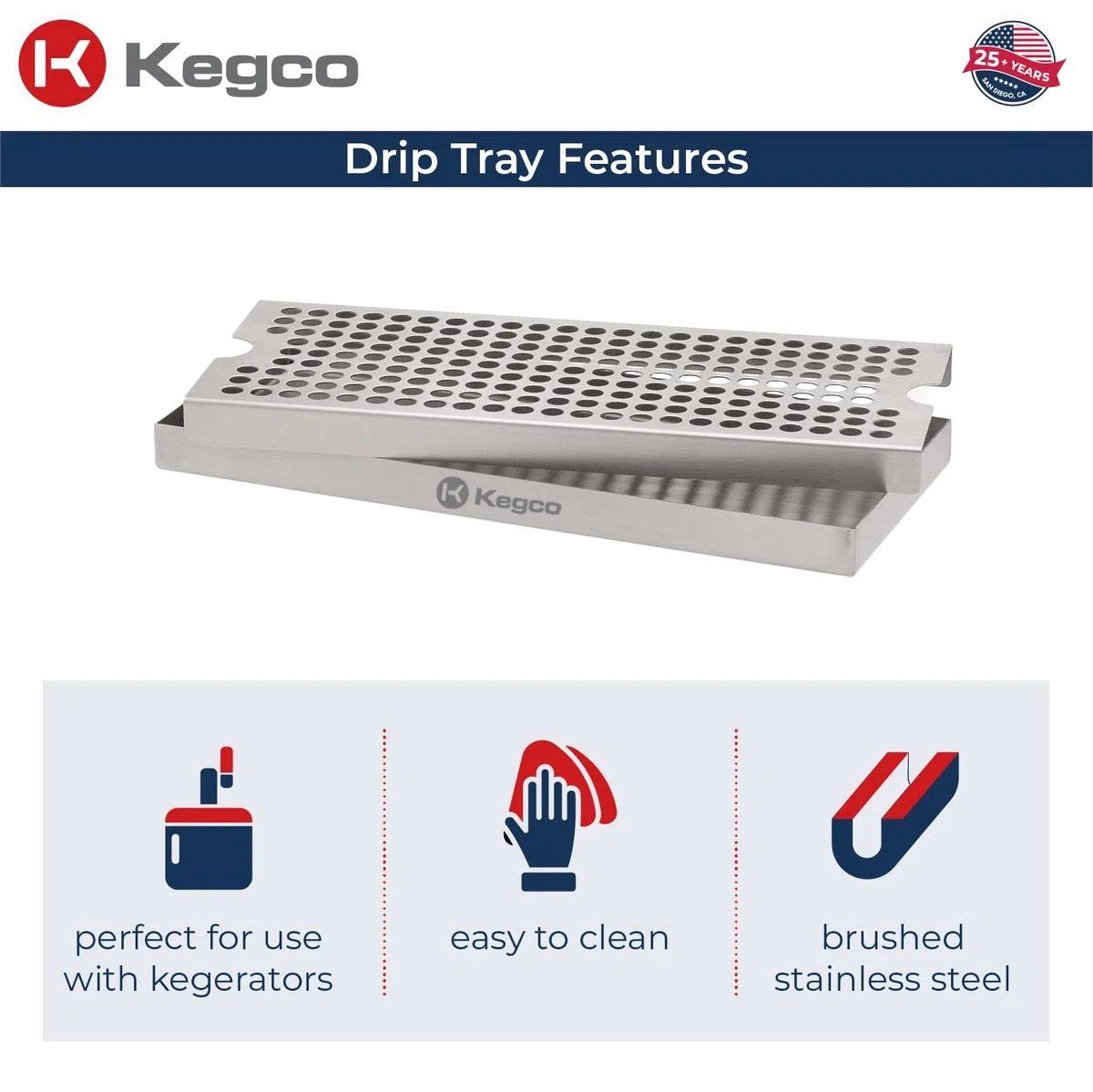 Kegco KC DP-125 - Vassoio antigoccia, in acciaio inox
