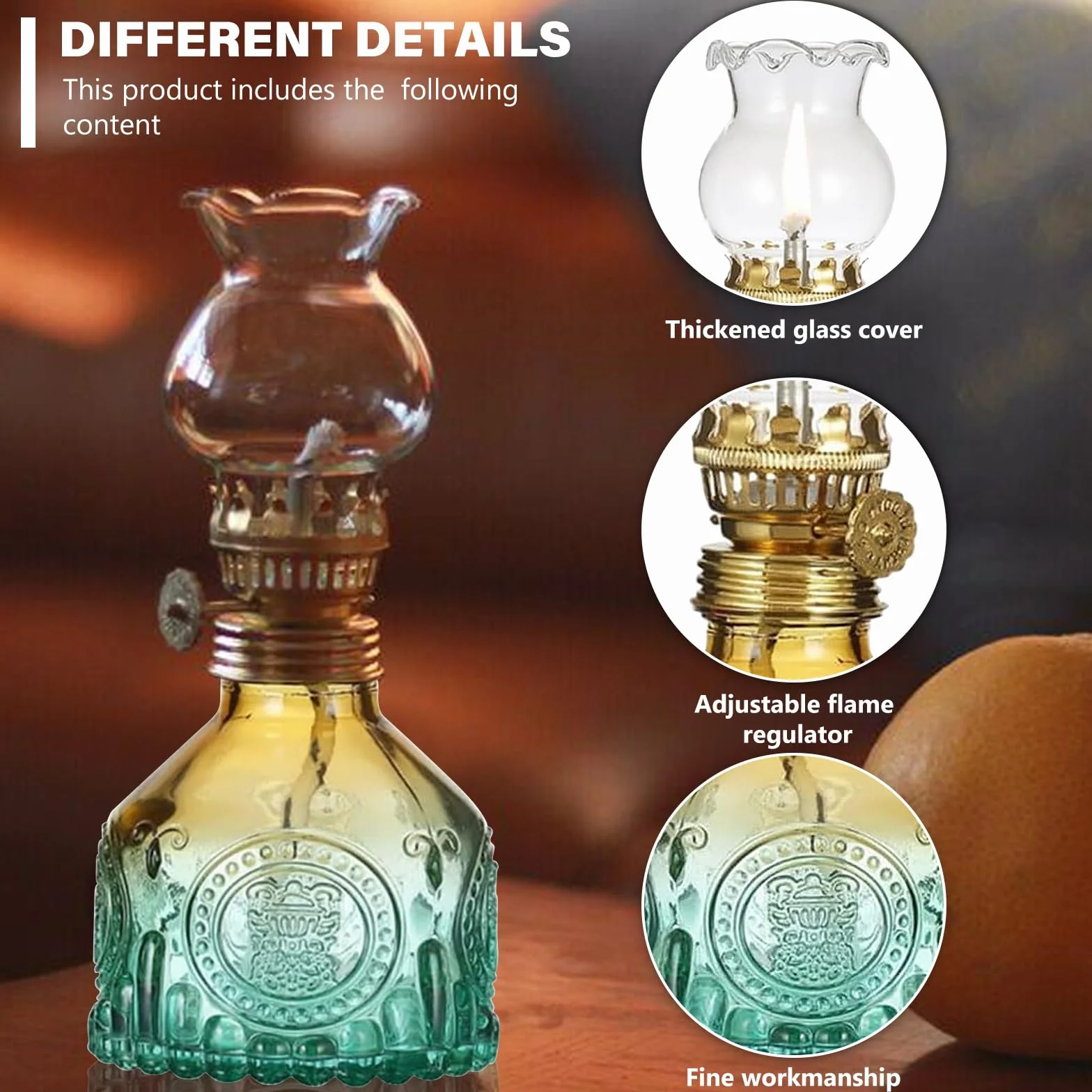Lampada A Olio Di Vetro,2 Pezzi Lampada A Olio Per Interni,Lanterna Ad Olio In Vetro,Lampada A Olio Decorativa Antivento Per Soggiorno,Sala Da Pranzo,Decorazione Decorativa