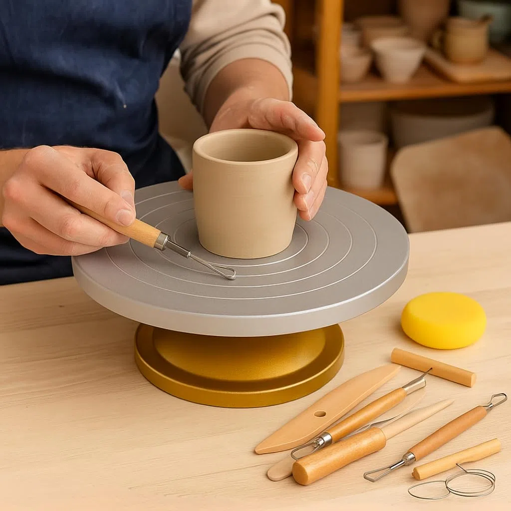 IRSTBL - Ruota per scolpire 30,5 cm – Ruota girevole in plastica resistente con cuscinetti in acciaio e base antiscivolo – Ceramica, modellismo – Include set di 8 attrezzi per argilla
