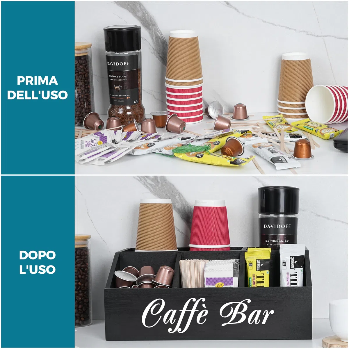 Winter Shore Organizer Caffe da Banco in Legno - Postazione Caffe Moderna per Ufficio - Angolo Caffe Cucina - Coffee Station per Pausa Caffè e Spuntini