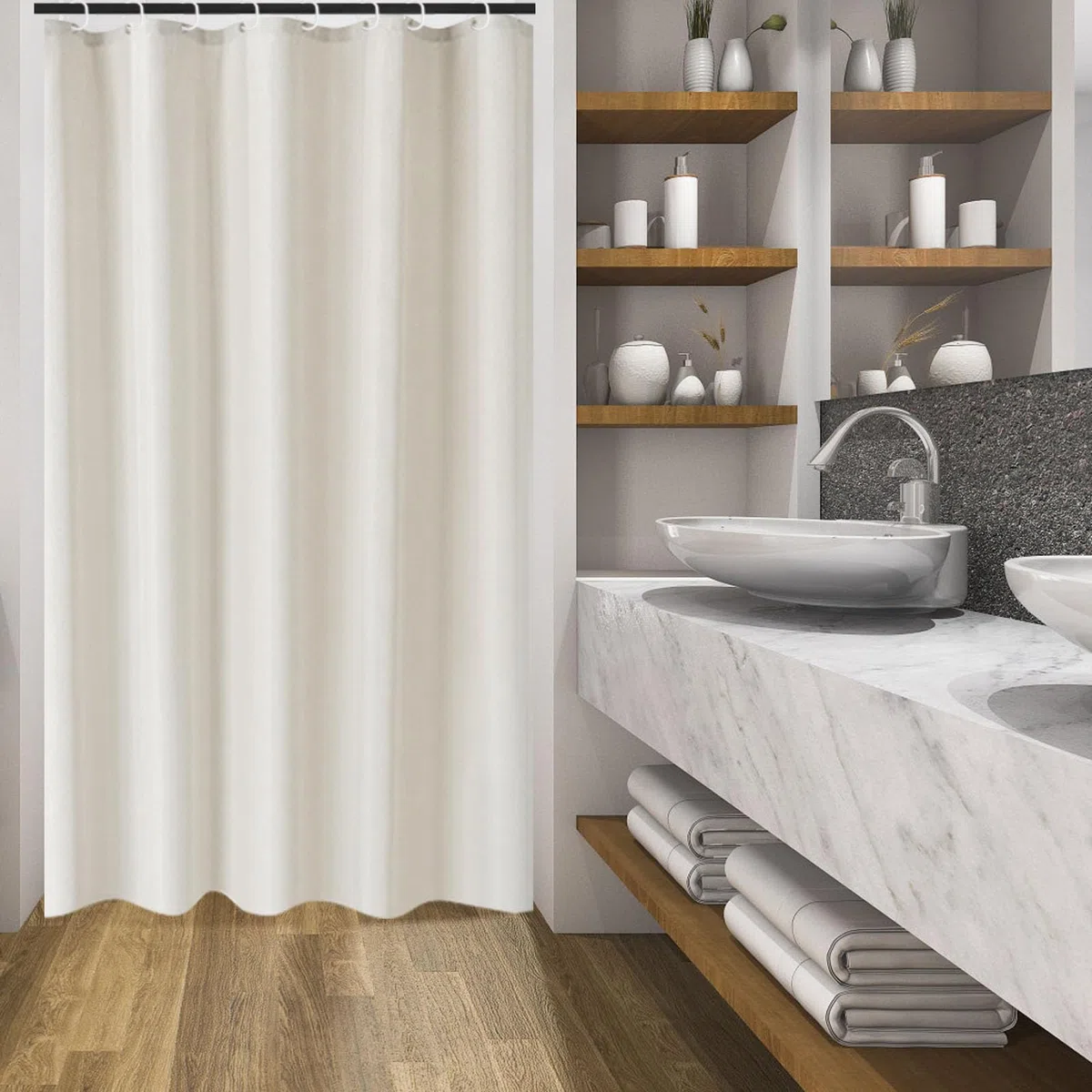 SK Studio Tenda Doccia Antimuffa Tessuto Impermeabile Lavabile Tende Doccia Design Poliestere con Ganci Tenda Doccia Colorata Scorrevole vasca Bagno Beige, 180x200cm