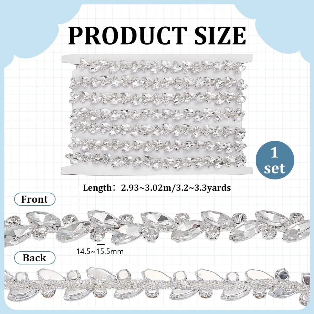 FINGERINSPIRE 3m Catena di Strass con Retro in Ferro Larghezza 14.5mm Maglie in Cristallo Trasparente con Strass Catene per Gioielli con Cristalli Occhio di Cavallo per Abbellimenti di Abiti da Sposa