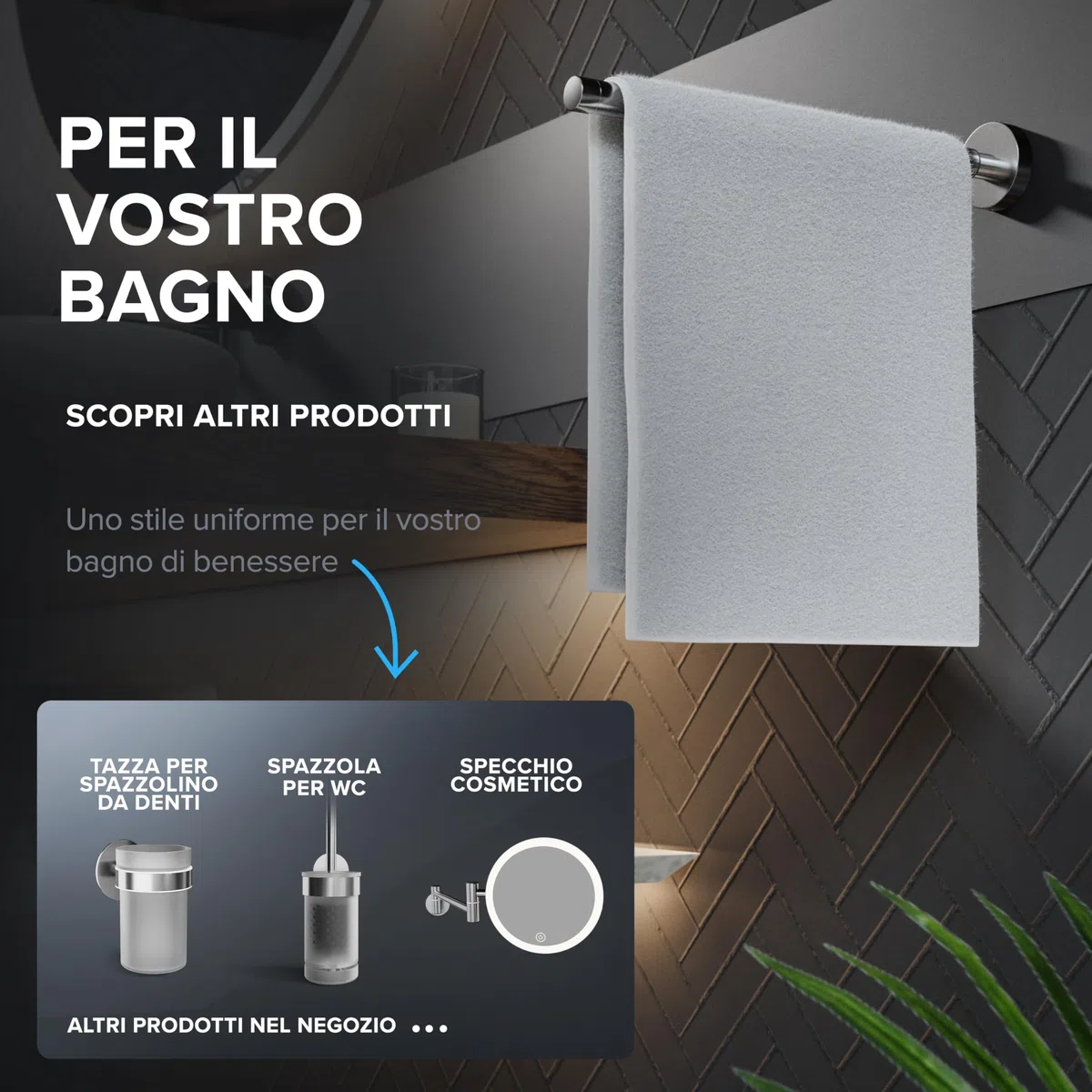 ovimar portasalviette telescopico Lyngvig | acciaio inox | argento | da forare | allungabile con due aste come portasalviette per asciugamani | supporto da forare o incollare alla parete del bagno