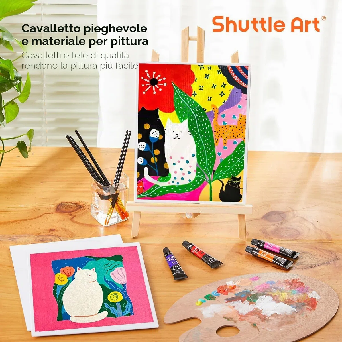 Shuttle Art Colori Acrilici per Dipingere 54 Pezzi, Set Pittura con 30 Colori, Cavalletto Pittura Legno, Tela, Pennelli, Tavolozza, Blocco da Disegno, Acrylic Paint per Bambini, Adulti Artisti