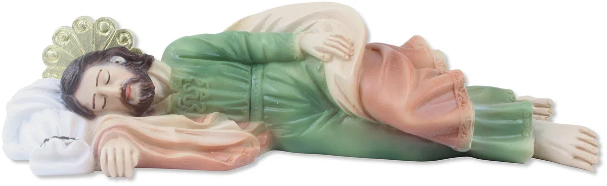 Proposte Religiose Statua San Giuseppe dormiente in Resina. Lungo cm 20. Dipinta a Mano.