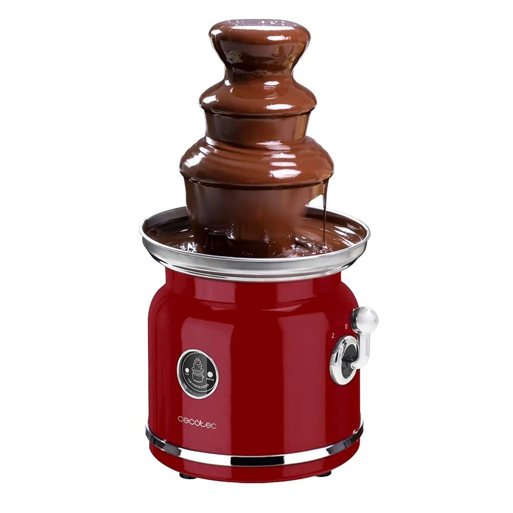 Cecotec Fun Chocolicious Cioccolato Fontana Power 90 W, design retrò, torre in acciaio inox, 3 livelli di cascata, parti staccabili, lavabili in lavastoviglie
