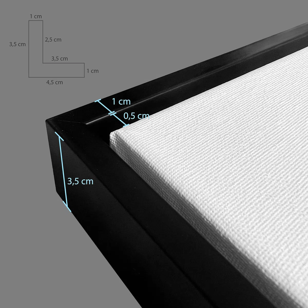 Cornice per tele di 40x50cm (nero) - Adatto per tele fino a 2,5cm di spessore - Montato e pronto all'uso - cornice in legno per quadro con spazio galleggiante di 0,5 cm