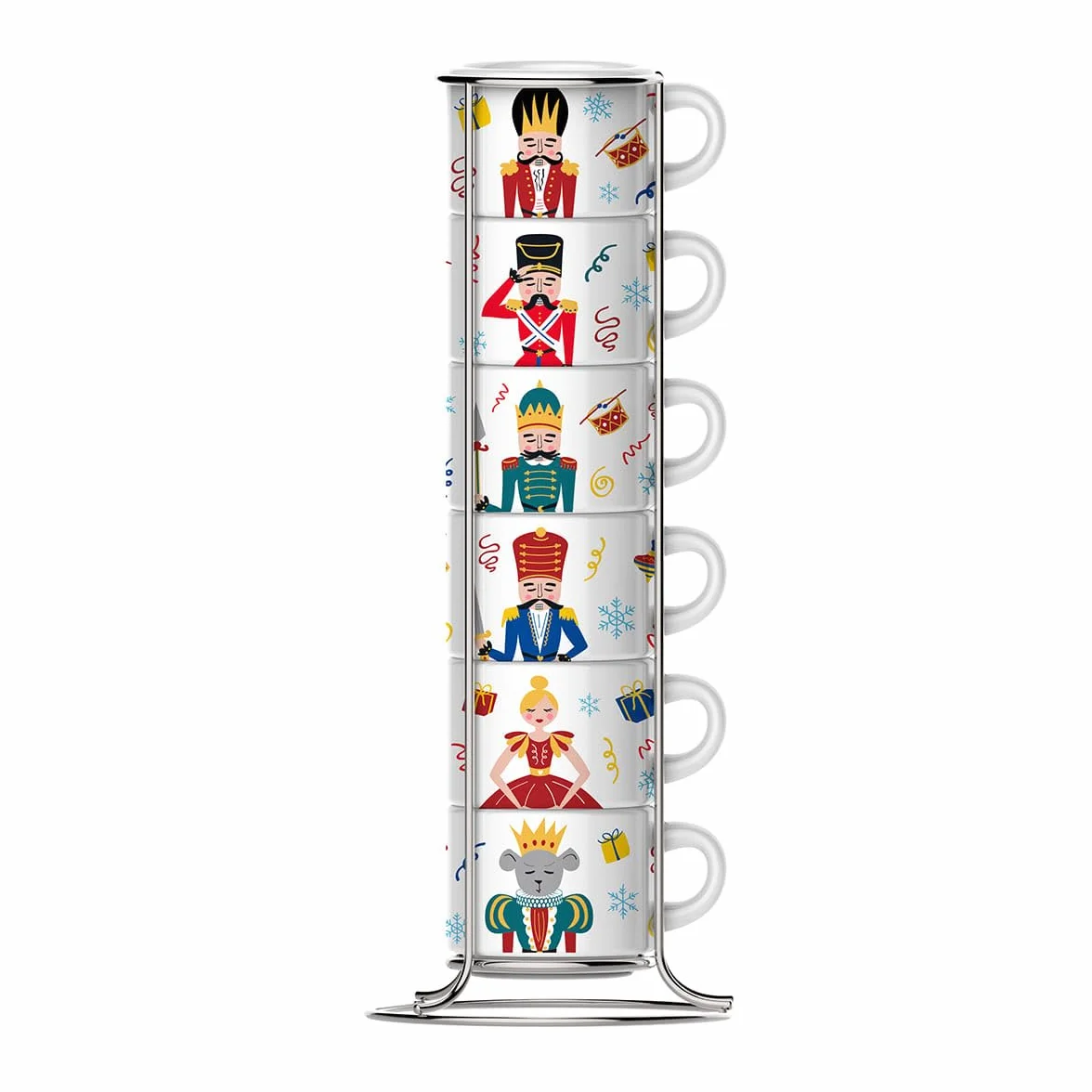 Bialetti Schiaccianoci, Set 6 Tazzine Impilabili, Porcellana