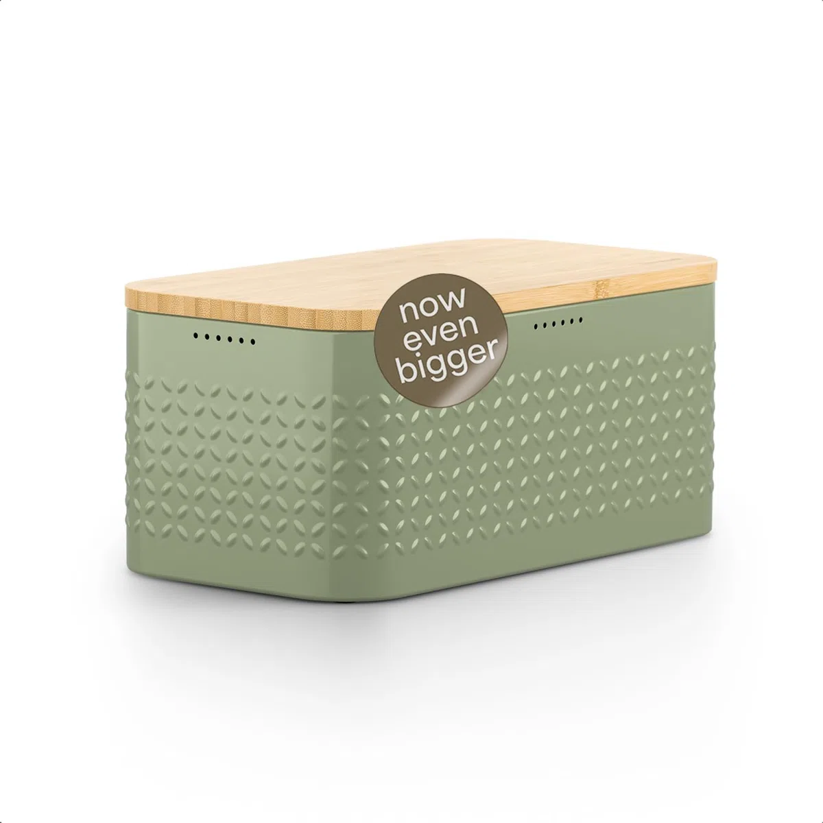 LARS NYSØM Portapane in metallo I Portapane per freschezza duratura con piedini antiscivolo I Coperchio in bambù adatto come tagliere | 34,5x18,5x15,8cm (Sage Green)