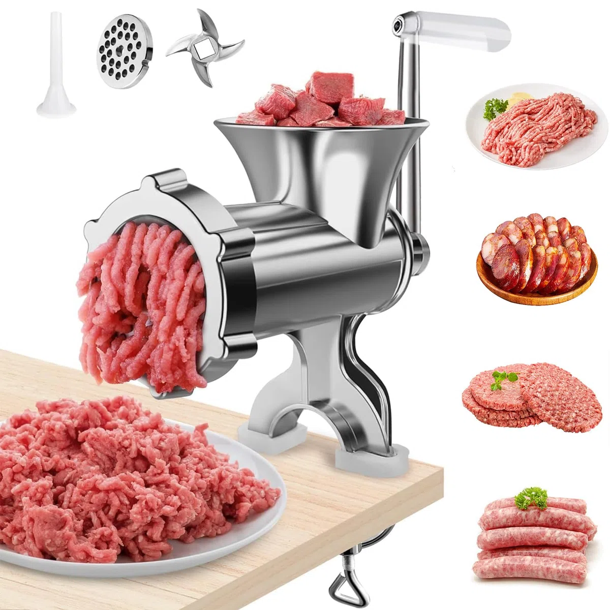 Tritacarne manuale, in acciaio inox, per uso domestico, taglio veloce e facile da pulire, tritacarne e riempire salsicce, uso diffuso per manzo, biscotti, verdure, pepe