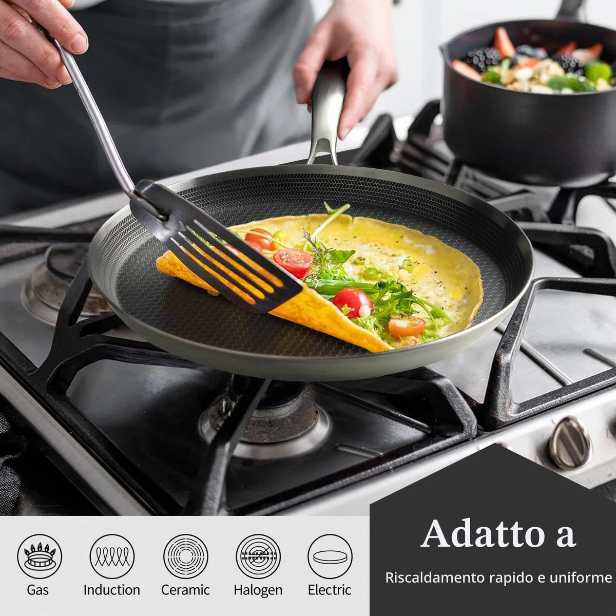 Innerwell Padella per crêpes in acciaio inox da 28 cm, padella antiaderente per frittelle e uova, lavabile in lavastoviglie e adatta al forno, compatibile con tutti i piani cottura, senza PFOA
