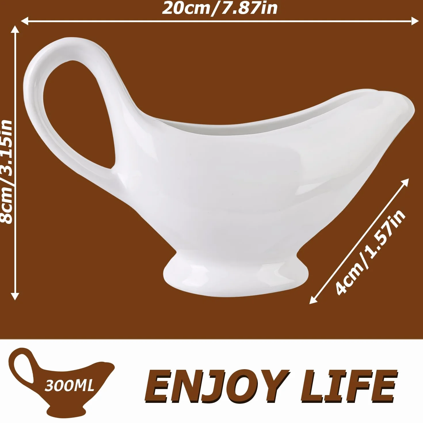 Nizirioo Salsiera in porcellana 310 ml - Vaso per salsa con manico, contenitore per condimenti, crema e brodo di latte, design elegante, grande manico