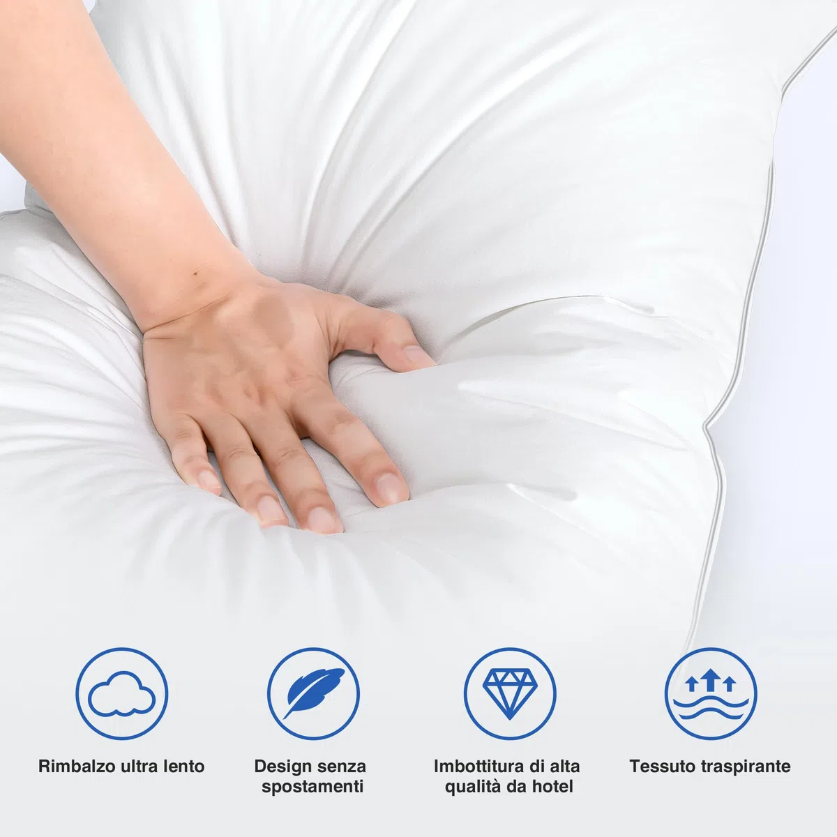 Cuscino in piuma di lusso TESQ 50x70 cm con triplo strato di comfort, cuscini letto igienico di alta qualità, imbottitura soffice e morbida al 100%, Antiacaro, Anallergico, Traspirante