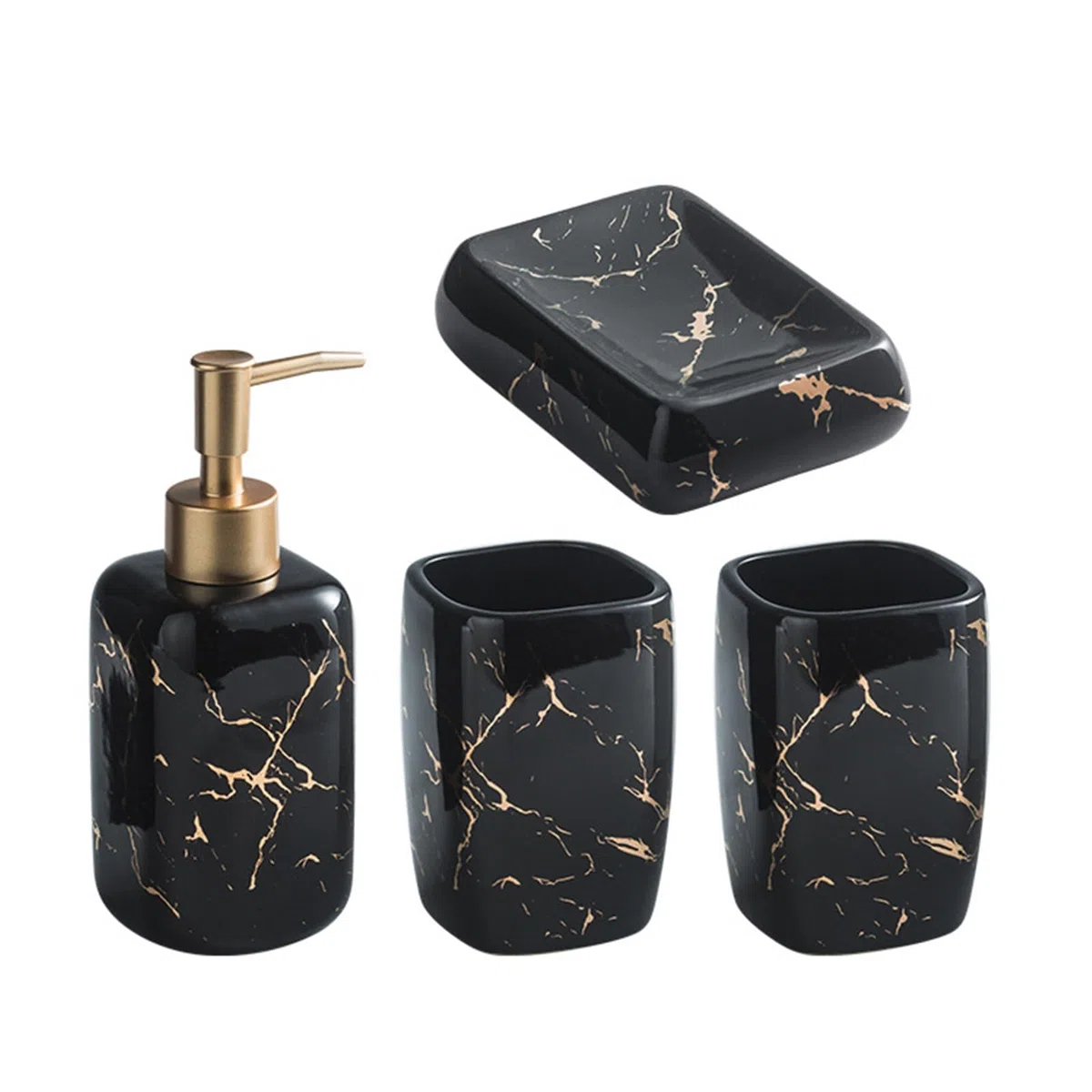 Icegrey Set da Bagno 4 Pezzi di Accessori di Lusso Con Tavolo Luminoso e Decorazione Nero