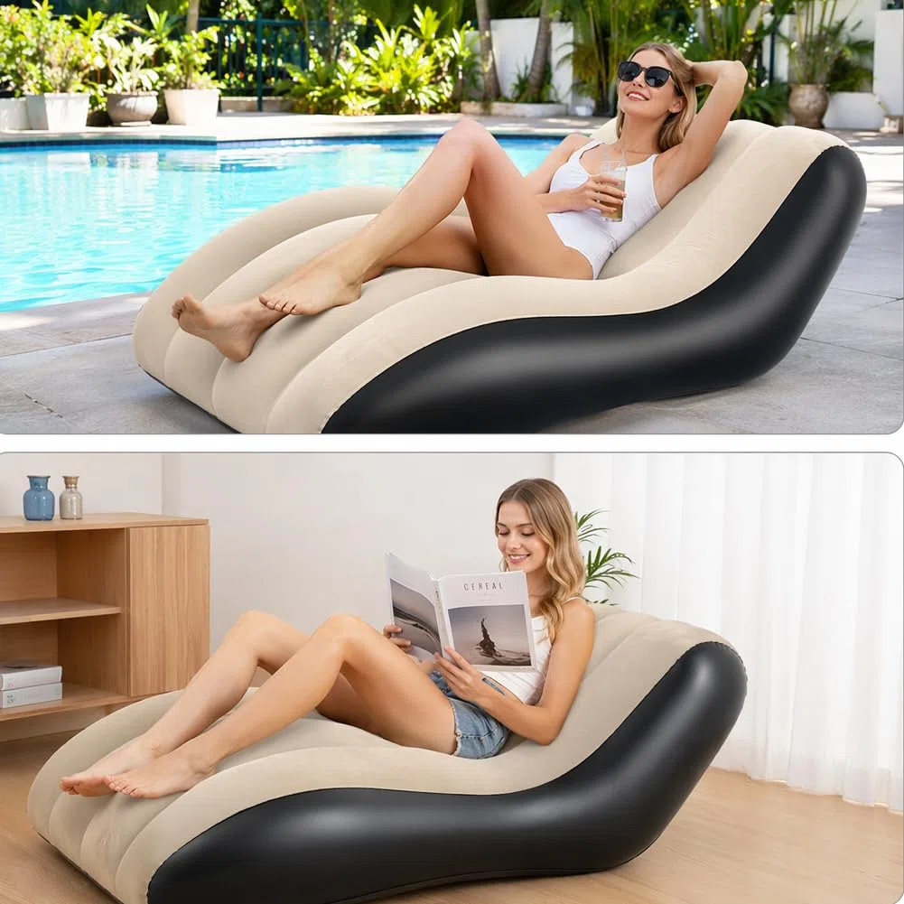 Divano gonfiabile con poggiapiedi, poltrona gonfiabile, superficie floccata per soggiorno, divano letto matrimoniale, comodo divano ad aria per esterni, gonfiabile per campeggio all'aperto