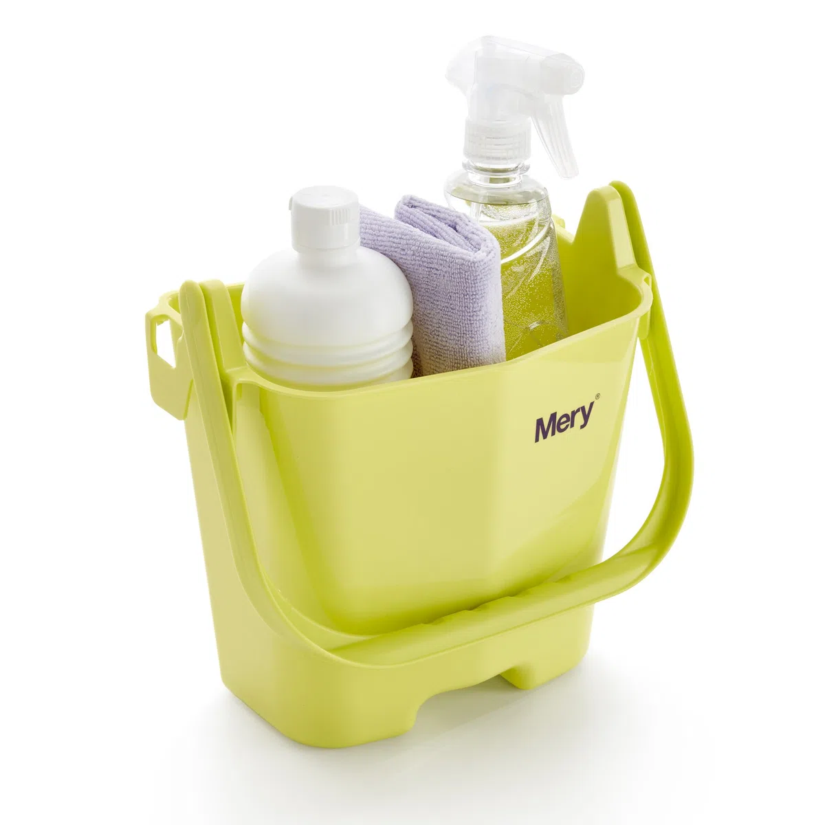 Mery - Cubo Strizzatore Automatico con Sistema a Molla, 4 Ruote Girevoli, e Canalizzazione per Lo Scolo, Adatto a Tutti i Mop, Viola e Giallo, 14 L