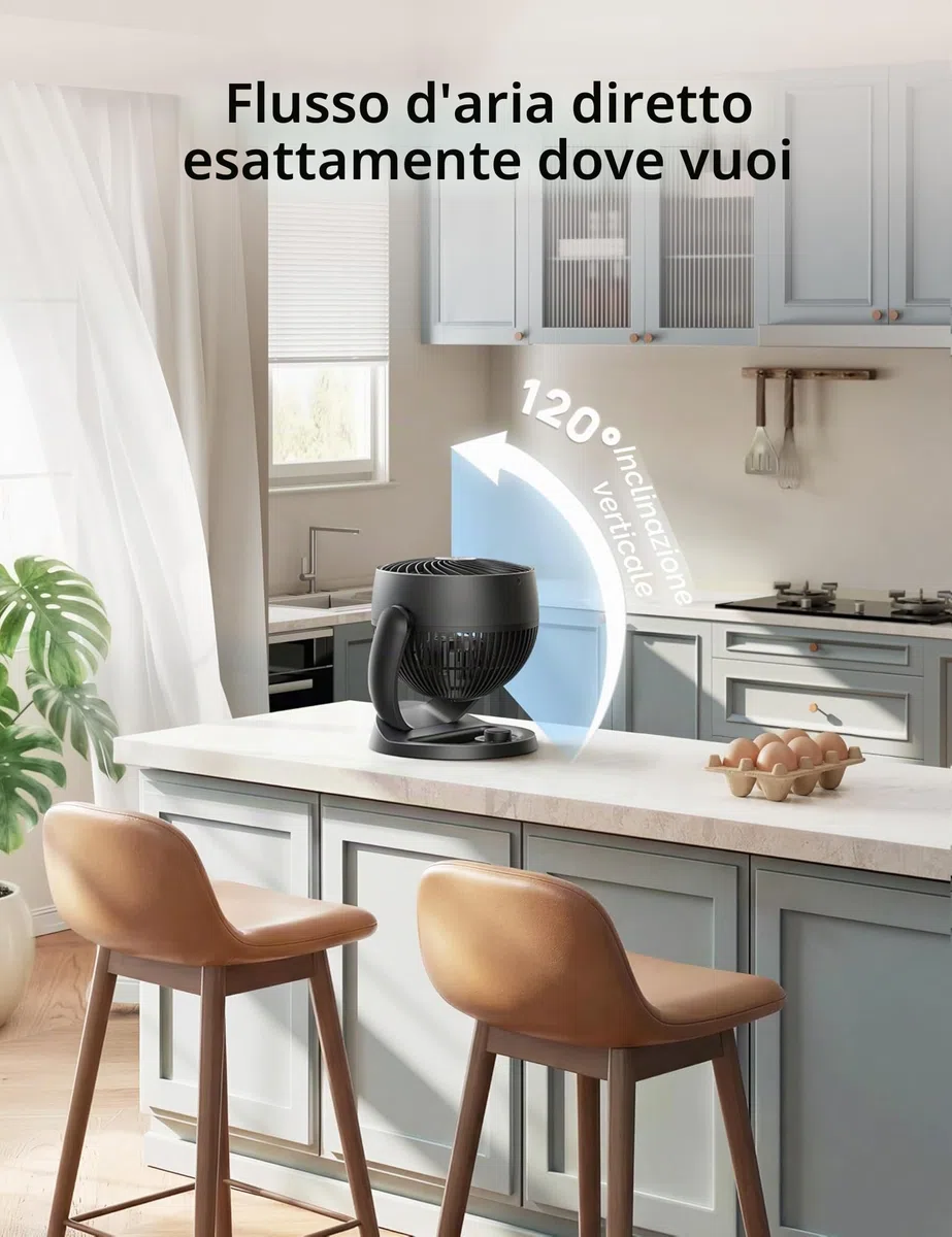 Dreo 28 dB Ventilatore da Tavolo Silenzioso, Diametro 18 cm, 3 Velocità, Inclinazione Regolabile a 120°, Compatto, Discreto, Portatile Per Camera Da Letto o Ufficio, Modello Fox One, Nero