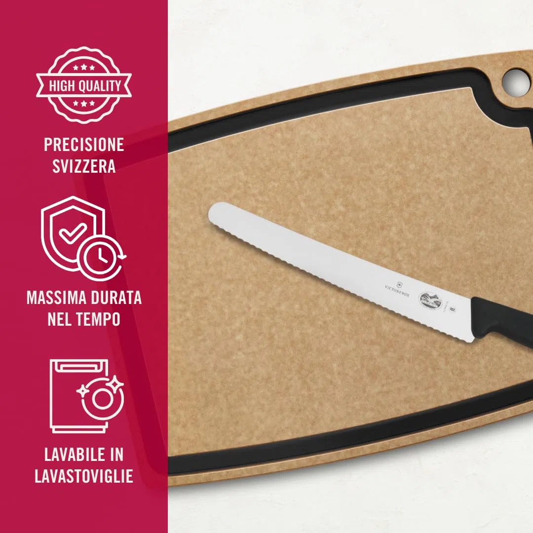 Victorinox Fibrox, Coltello da Pasticcere con Filo Ondulato, Coltello lungo per Dolci e Pane, 26 cm, Affilato, Acciaio Inossidabile, Nero