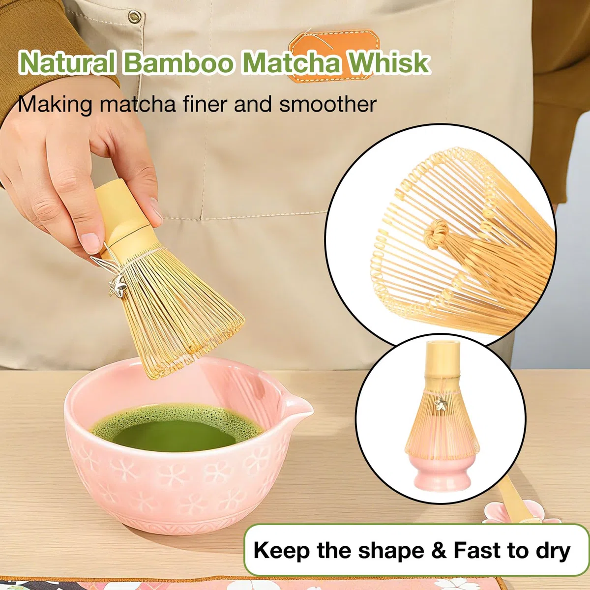 VINATO Matcha Set 7 Pezzi Kit Accessori Cerimonia del Tè, Matcha Polvere Kit con Ciotola Chawan in Ceramica con Beccuccio, Frusta in Bambù, Canovaccio per Gli Amanti Della Cerimonia del Tè, Rosa